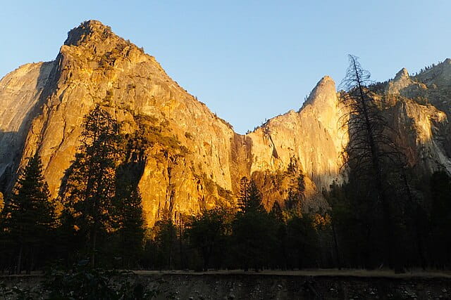Dry Bridalveil Fall during sunset in Yosemity NP, California