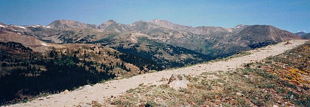 A hiking trail on a ridge in Rocky Mountain National Park, Colorado.