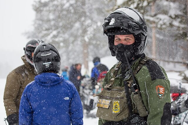 Ranger patrolling Yellowstone in winter