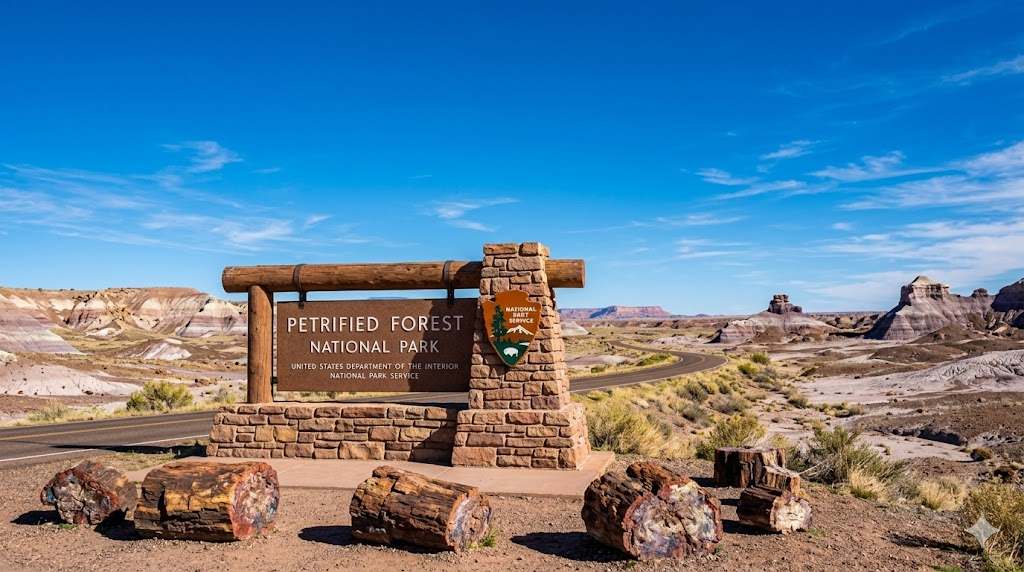Petrified Forest National Park entrance sign Arizona 2026