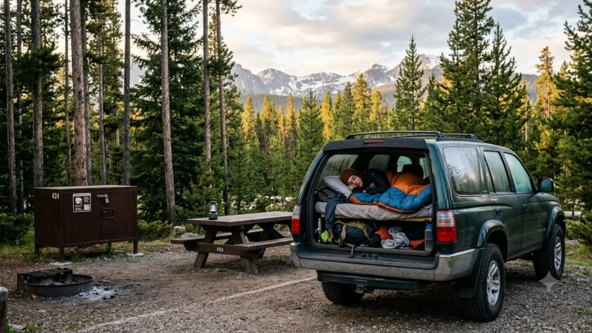 Sleeping in your car inside Yellowstone