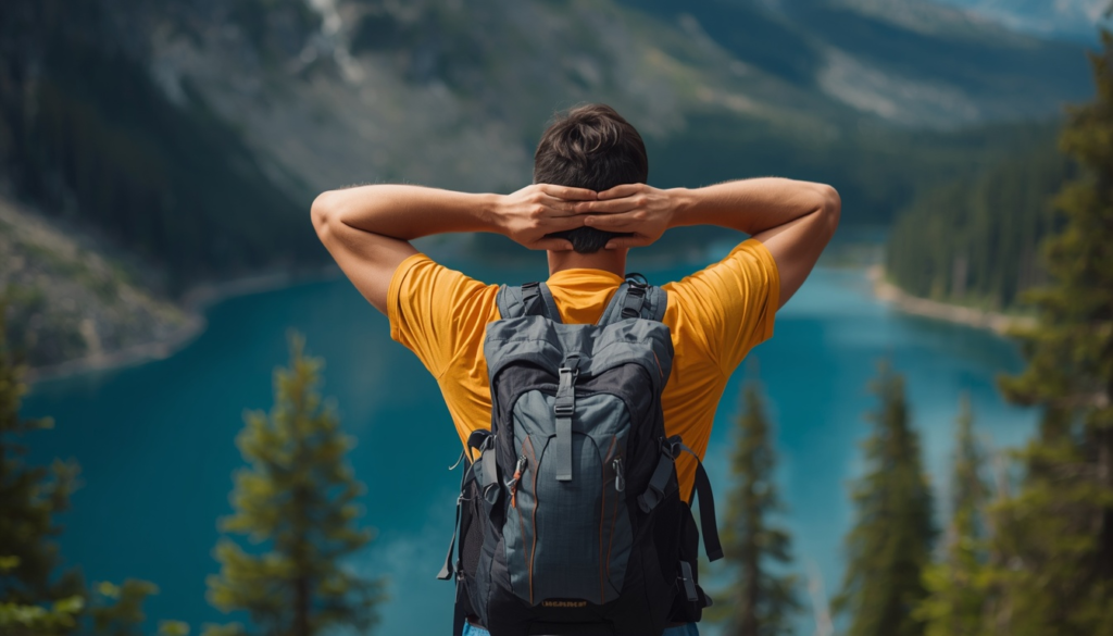hiker making hiking backpack lighter by adjusting pack fit on the trail