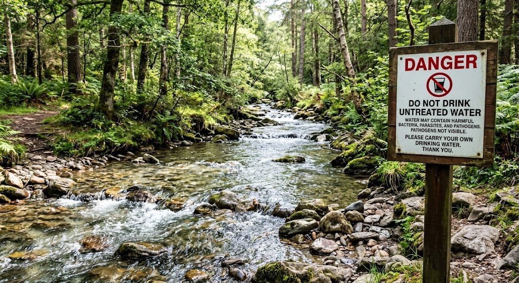 Clear mountain stream in a national park that may contain harmful bacteria